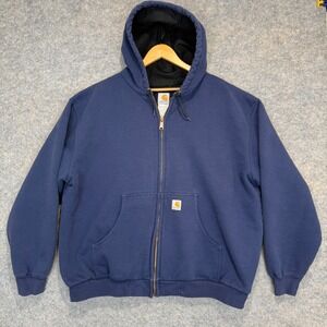 Vintage Carhartt Heavyweight Hoodie Jacket‎ Mens 2XL Therma Lined Navy Zip J149